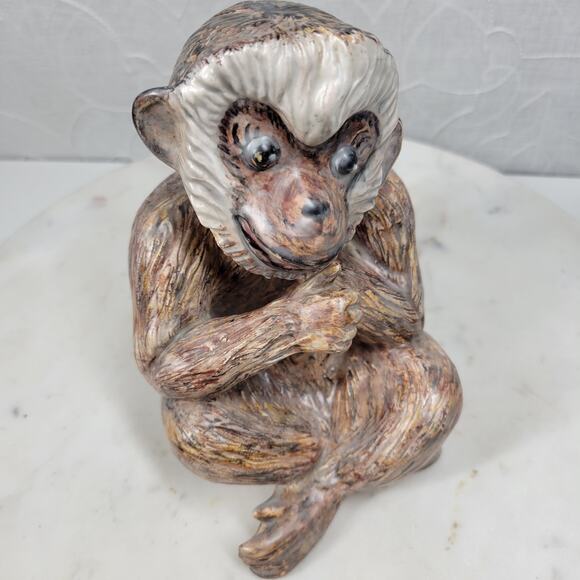 Vintage 1968 Monkey Sculpture 6" Brown Signed Beacox Ceramic Figurine Statue - Picture 14 of 16